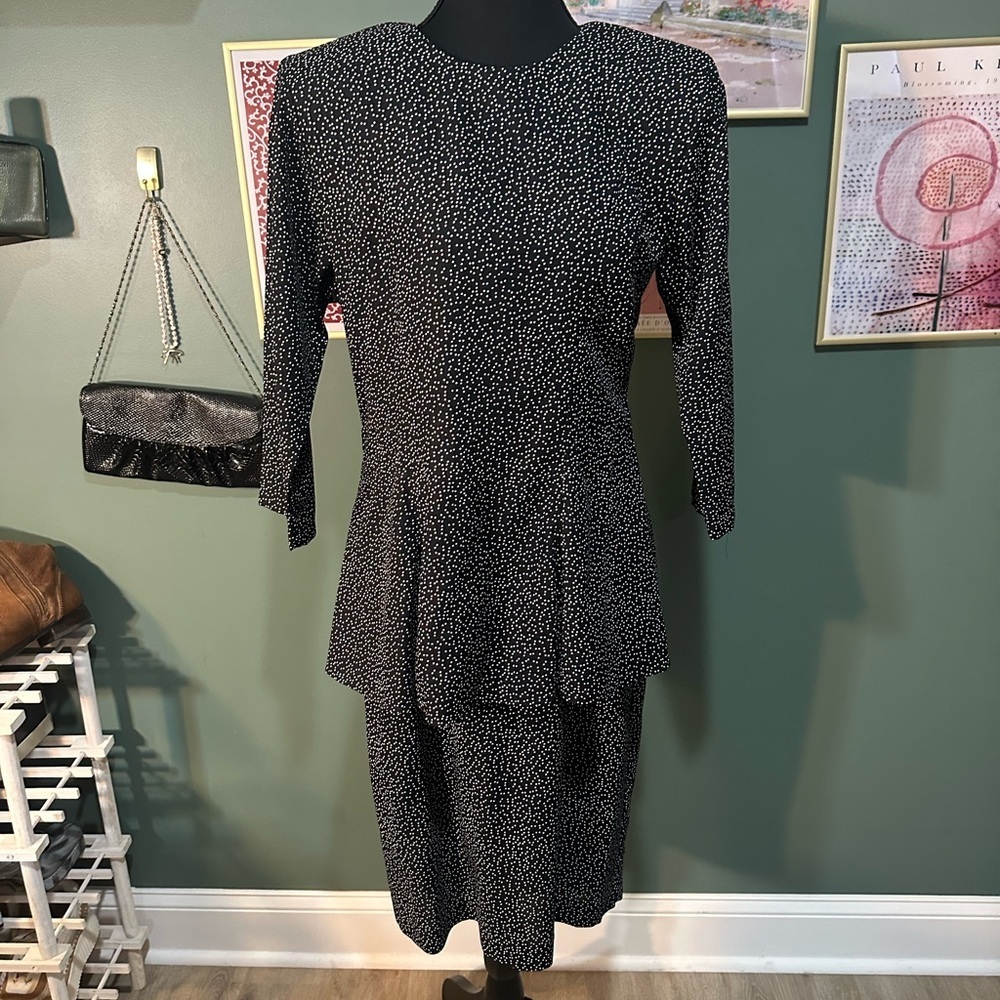 Vintage PJ Klein Petites Black & White Polka Dot Dress Made in USA Size Petite